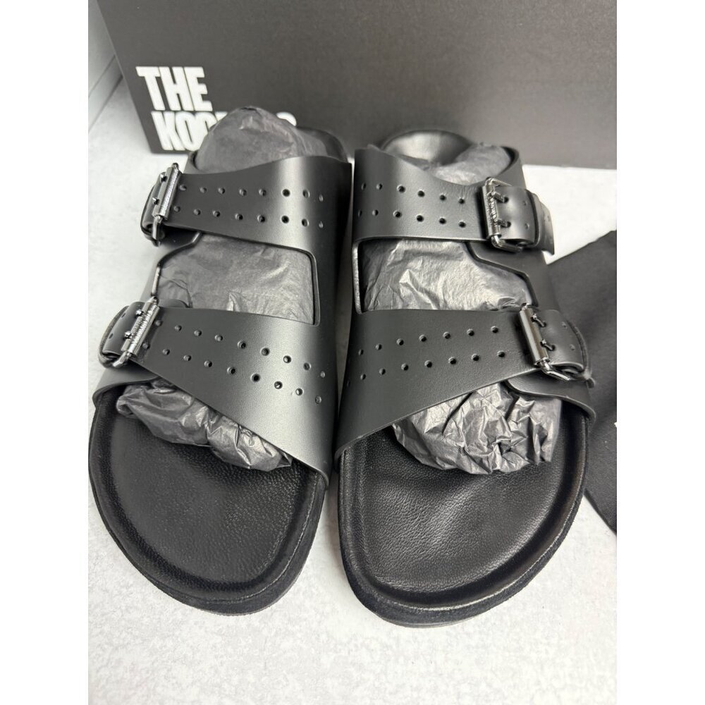NIB THE KOOPLES‎ MEN’S BLACK LEATHER SANDALS Double Strap, Slides, FR 44/US 10 - Picture 4 of 7
